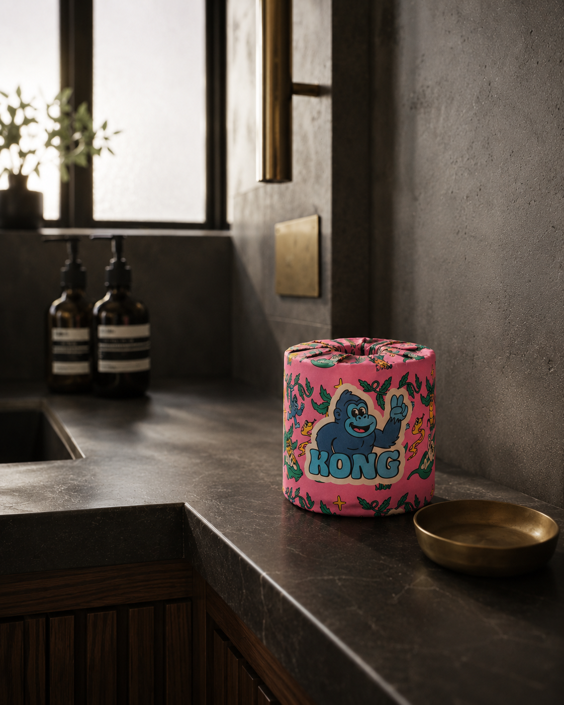 KONG bamboo toilet paper in a boutique gym bathroom