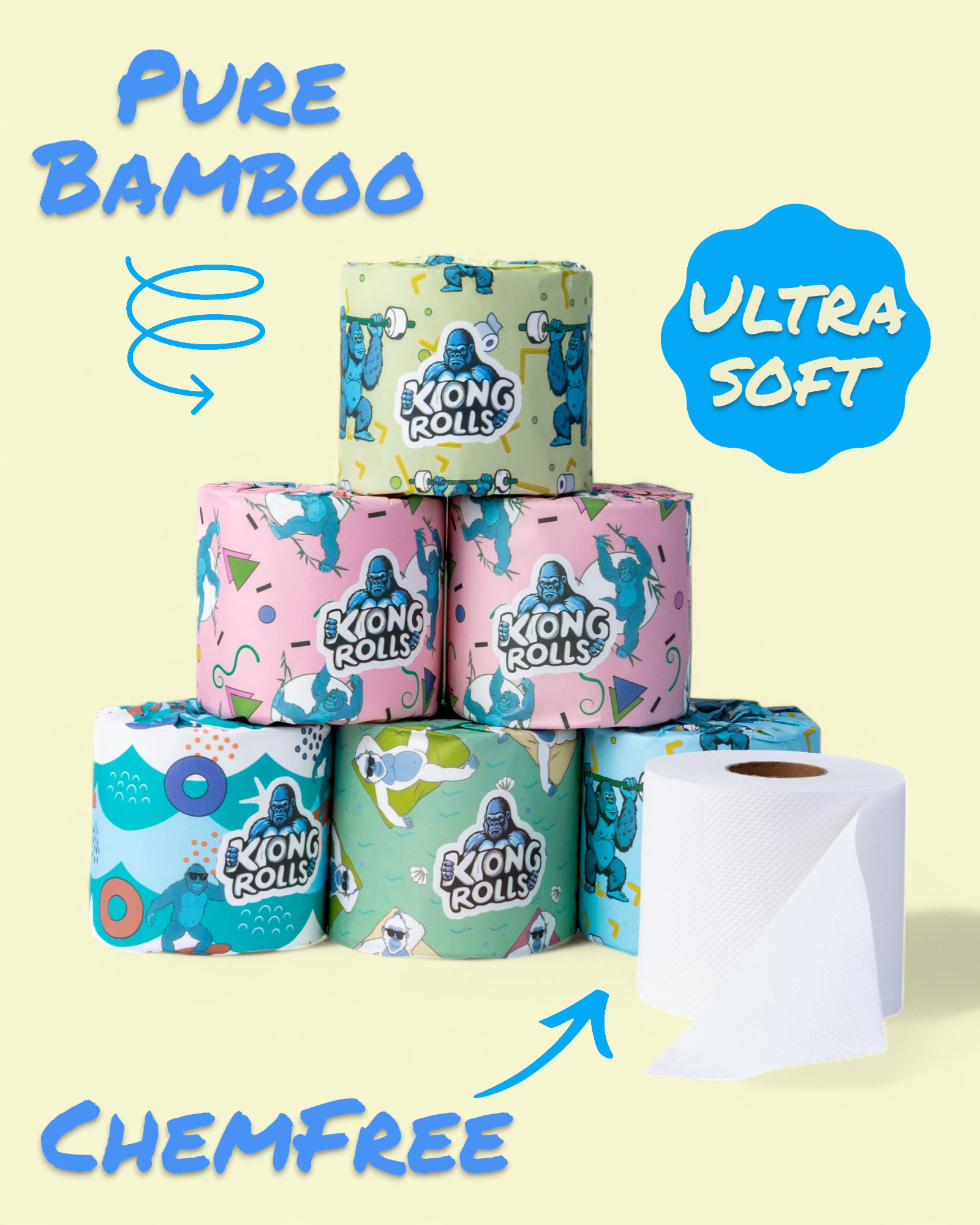 Papel higiénico 100% bambú premium.