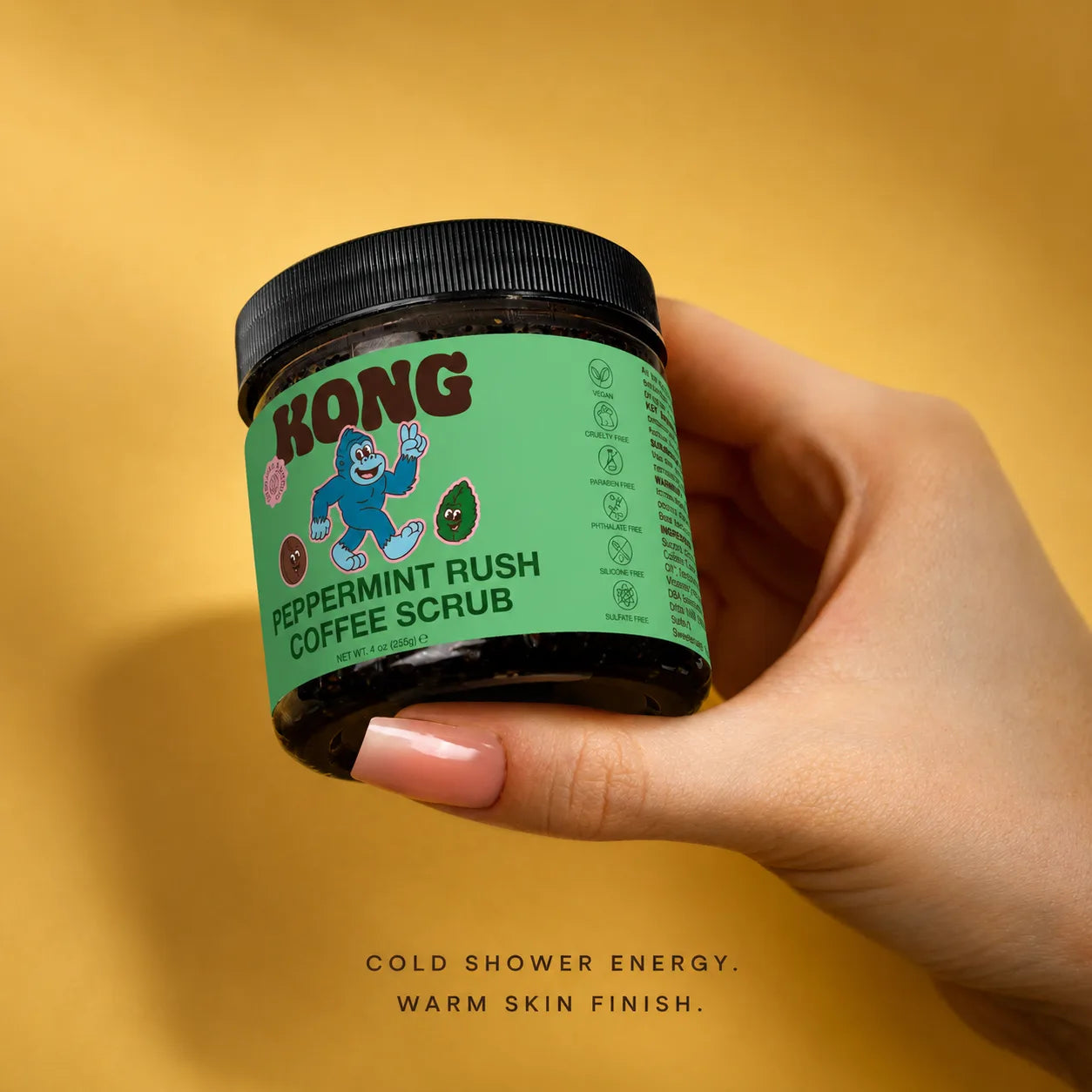 KONG Peppermint Rush Coffee Scrub in hand