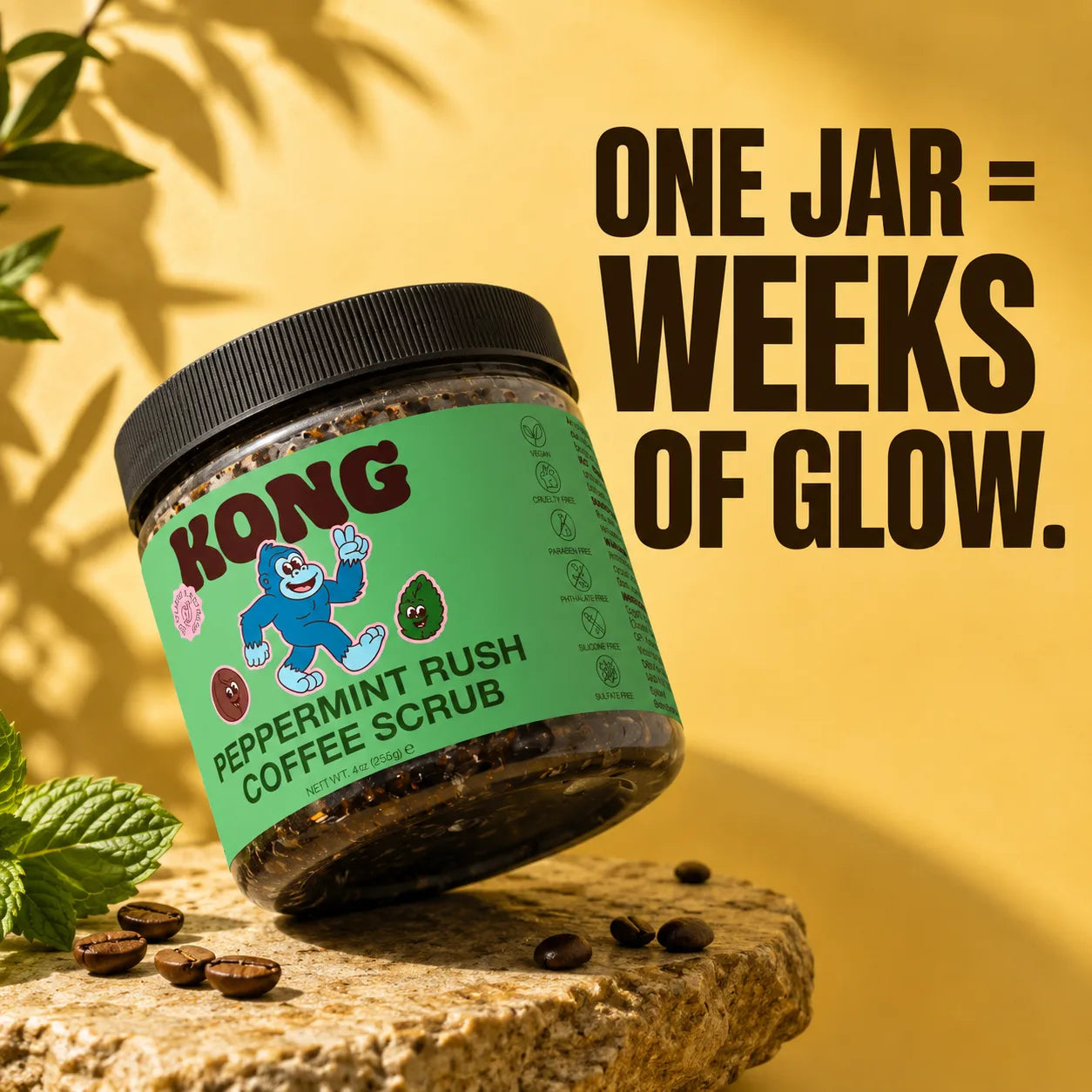 One jar of KONG coffee scrub goes a long way