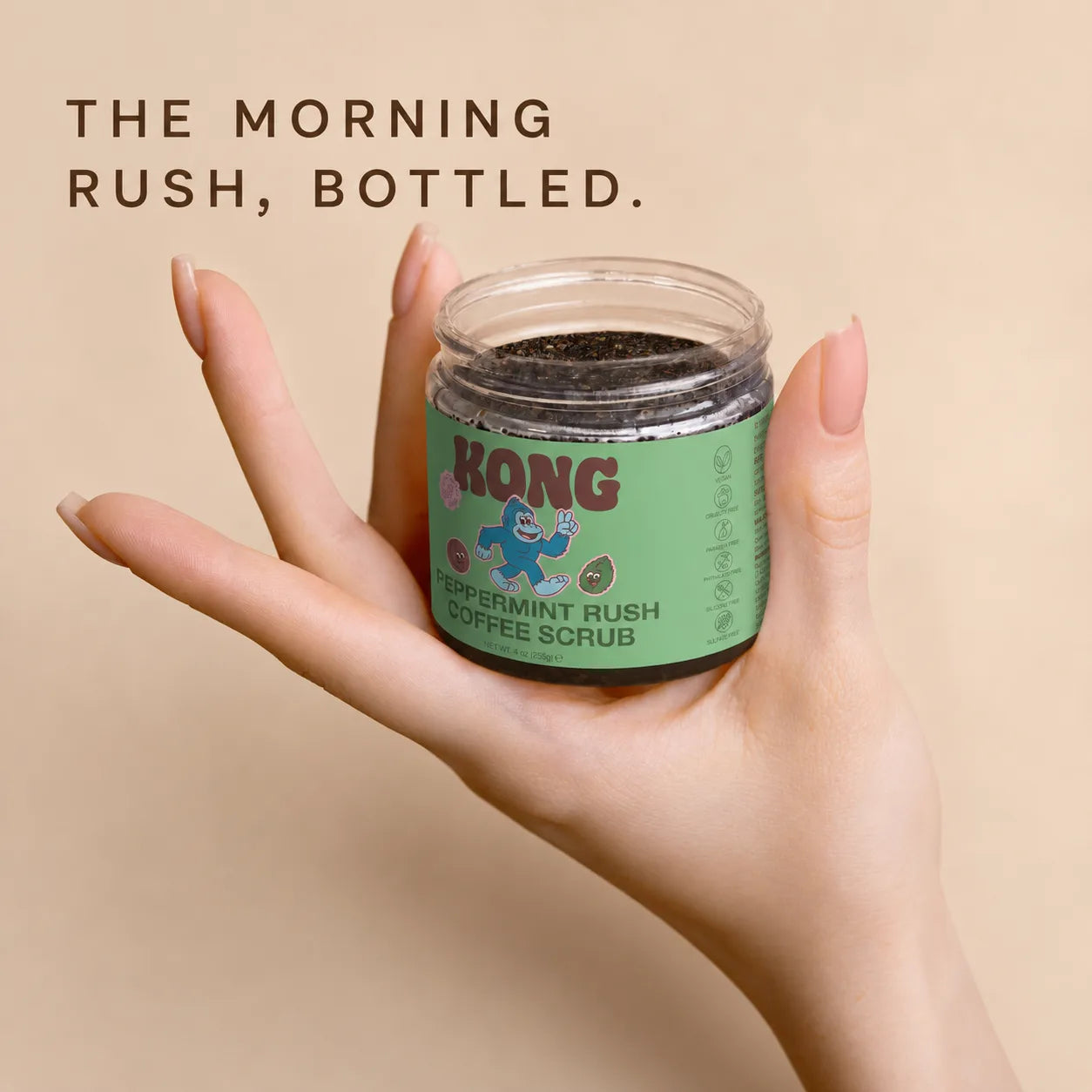 Open jar of KONG Peppermint Rush Coffee Scrub