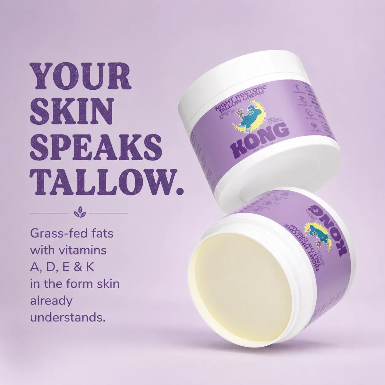 Open jar of KONG Night Restore Tallow Cream